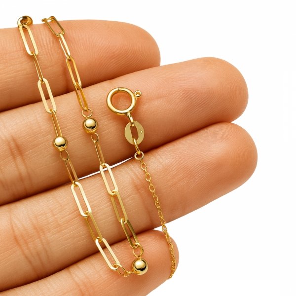 Naszyjnik kule z motywem ogniw 44cm złoto 585