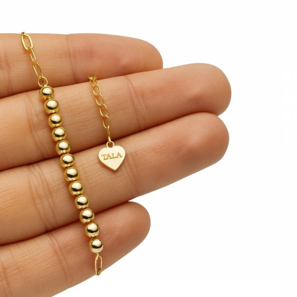 Bransoletka gładkie kule polerowane 19cm złoto 585 