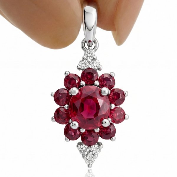 Wisior kwiat z naturalnym rubinem srebro 925