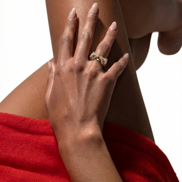 Pierścionek dwie głowy tygrysa złoto 585