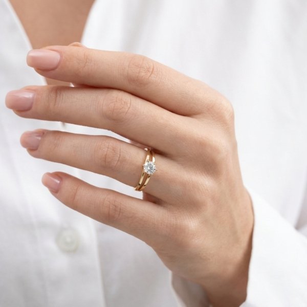 Pierścionek z kamieniem o szlifie brylantowym R.15 złoto 585 