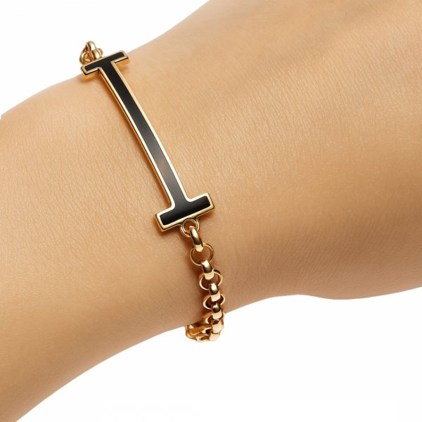 Bransoletka czarna blaszka 18,5cm złoto 585 