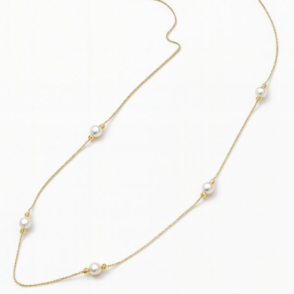 Naszyjnik białe perły i diamentowane kule złoto 585