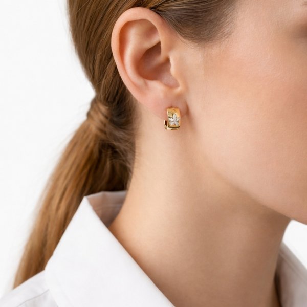 Kolczyki geometryczne z kamieniami w kształcie kwiatu złoto 585 