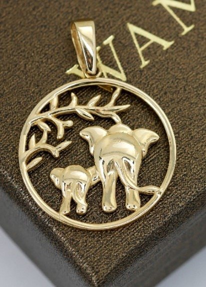 Wisior słonie na szczęście złoto 585