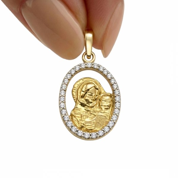 Wisior kuty Matka Boska z dzieciątkiem Jezus złoto 585 