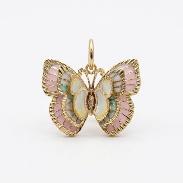 Wisior motyl kolor emalia jubilerska złoto 585 