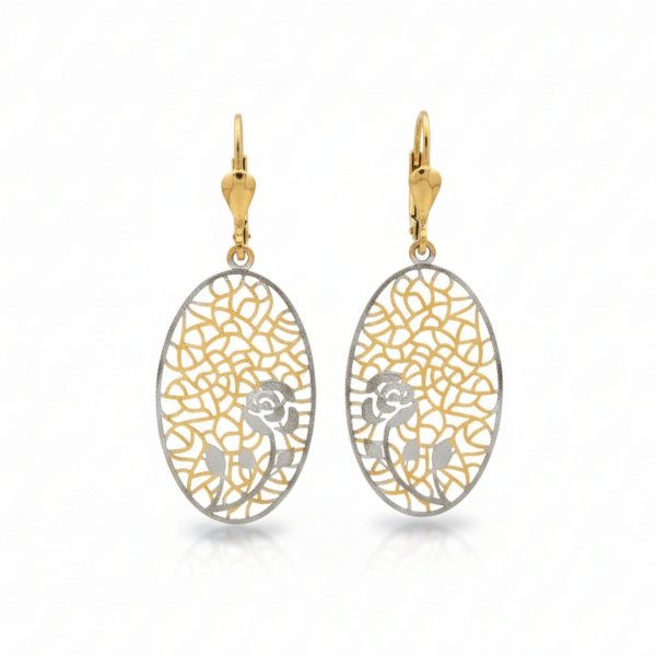 Kolczyki owalne ażur róża złoto 585 