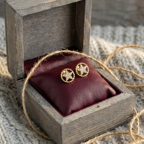 Kolczyki koło gwiazda sztyft złoto 585