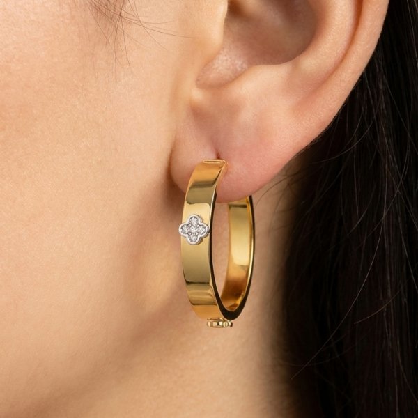 Kolczyki koła fi biała koniczyna złoto 585