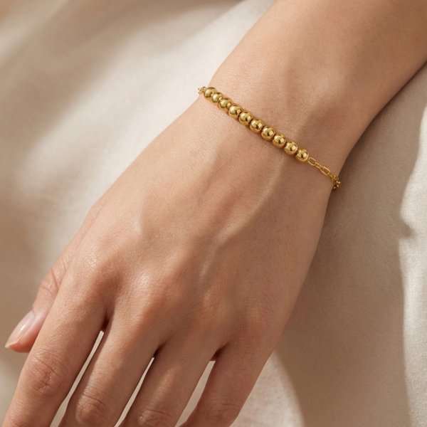 Bransoletka gładkie kule polerowane 19cm złoto 585 