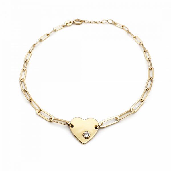 Bransoletka z sercem z białym kamieniem złoto 585