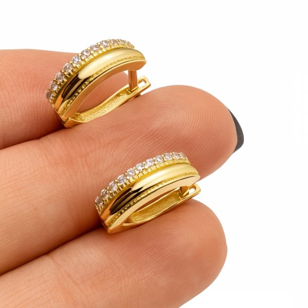 Kolczyki przecinki z linią białych kamieni złoto 585