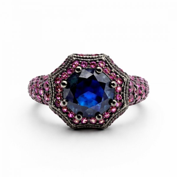 Pierścionek z kamieniami srebro 925 ROD OKSYD