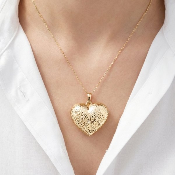 Wisior duże serce dwustronne złoto 585