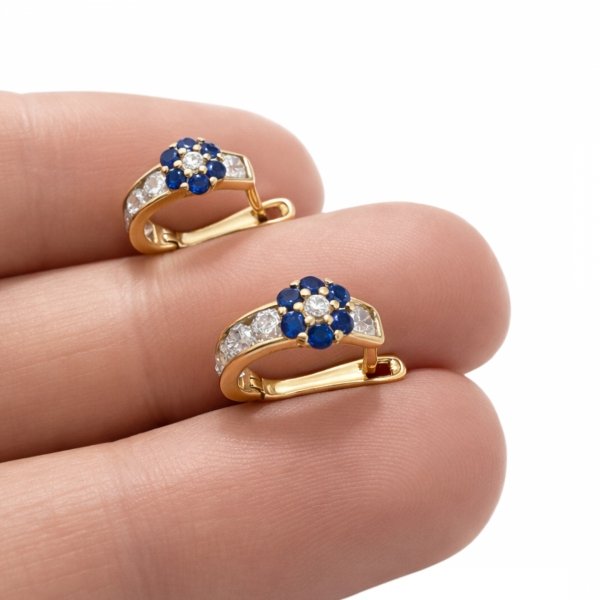 Kolczyki z niebieskim kwiatem złoto 585