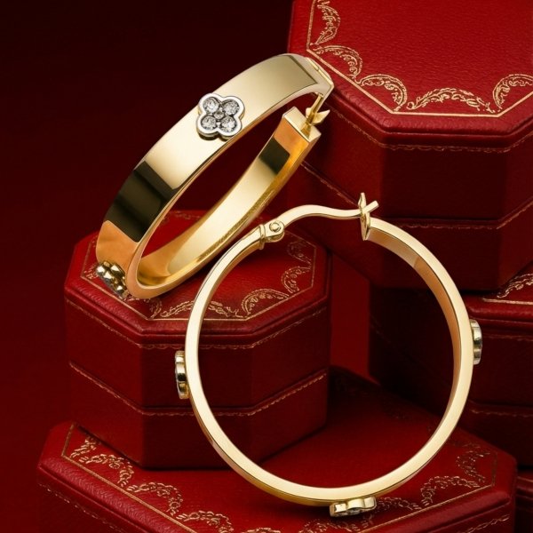 Kolczyki koła fi biała koniczyna złoto 585