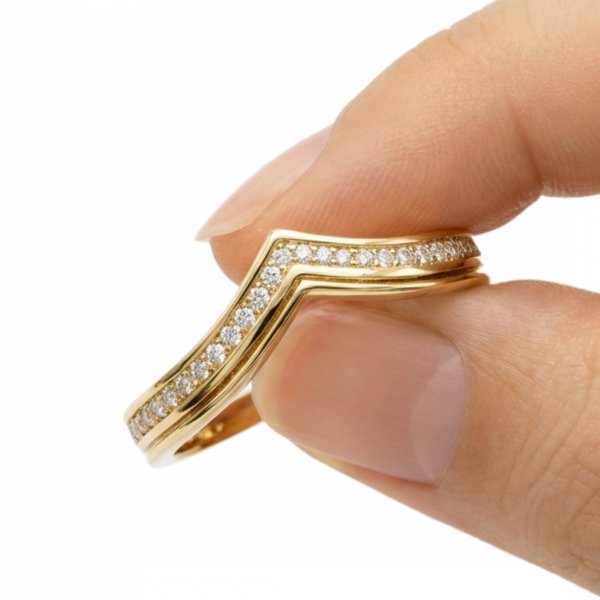 Pierścionek o geometrycznej formie z kamieniami R.12 złoto 375