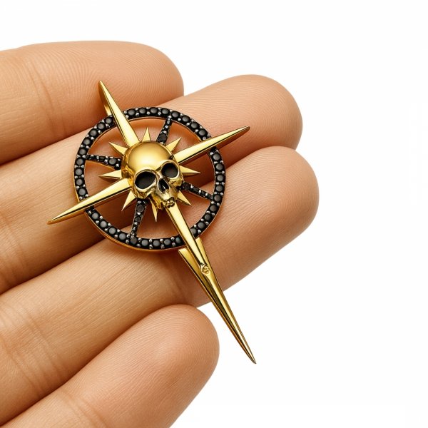  Wisior czaszka róża wiatrów złoto 585 