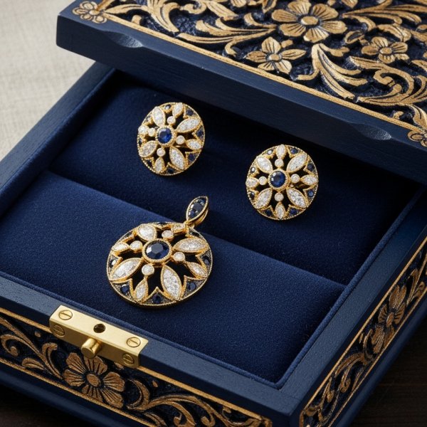 Wisior szafiry i  diamenty naturalne złoto 585