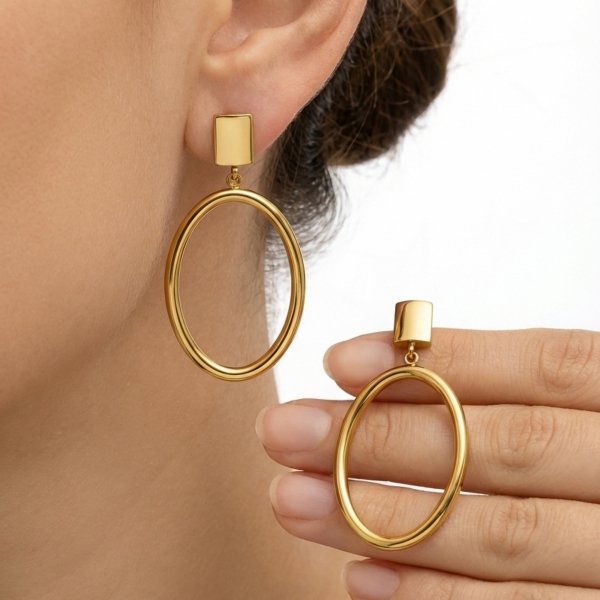 Kolczyki sztyft sztabka z ruchomym owalem złoto 585