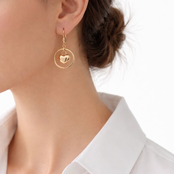 Kolczyki koła z sercem złoto 585 
