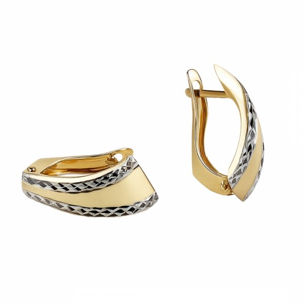 Kolczyki angielskie finezyjne skośne muszle złoto 375