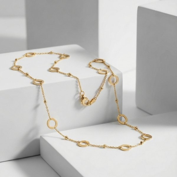 Naszyjnik z obręczami i kulami złoto 585