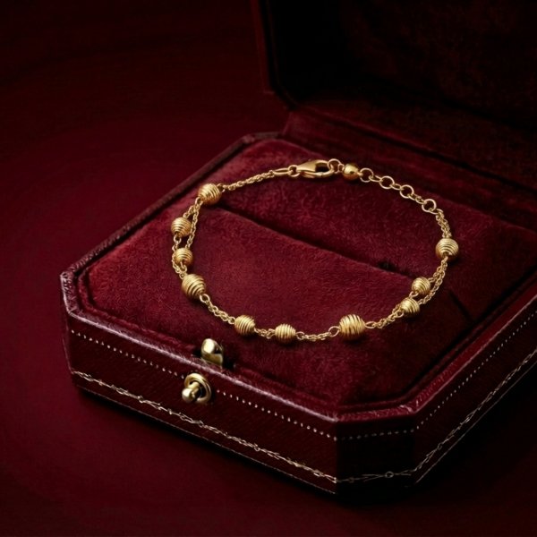 Bransoletka podwójny łańcuszek kule 19cm złoto 585 