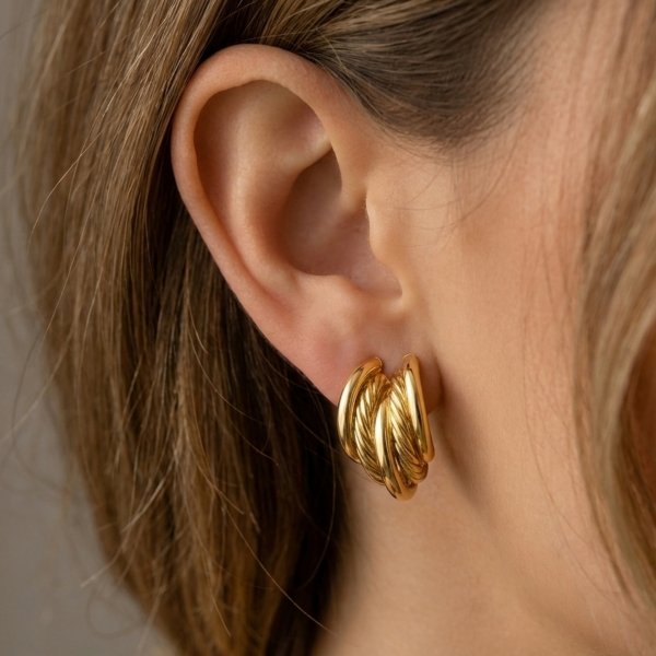 Kolczyki sztyft wstęgi sznur okazałe  złoto 585