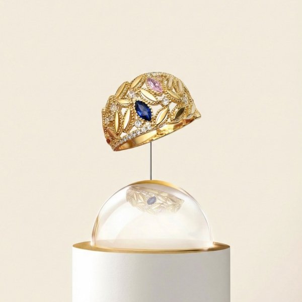 Pierścionek z kolorowymi kamieniami R.19 złoto 585 