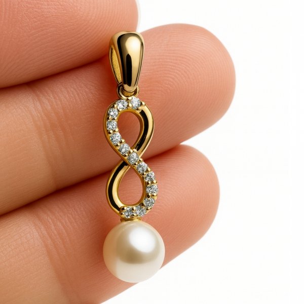 Wisior nieskończoność z perłą złoto 585 