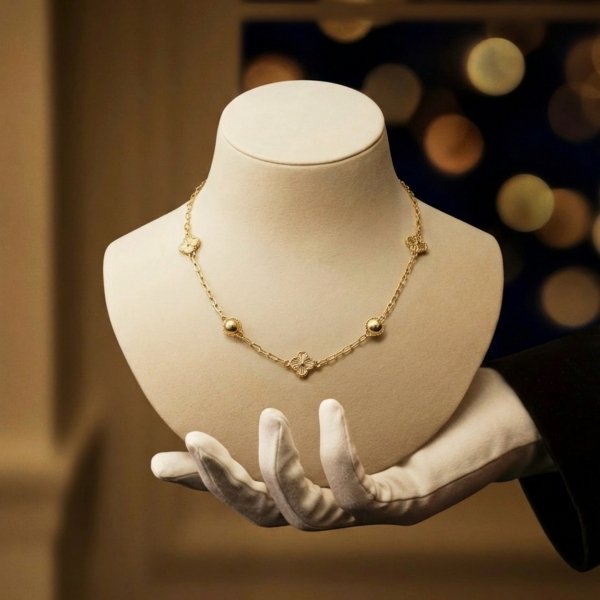 Naszyjnik z motywem koniczyny i kulami złoto 585