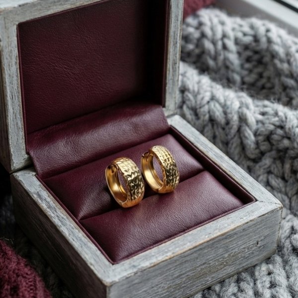 Kolczyki szerokie koła grawerowane złoto 375