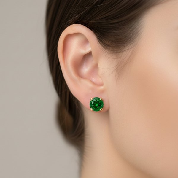 Kolczyki sztyft szmaragdowy kamień złoto 585