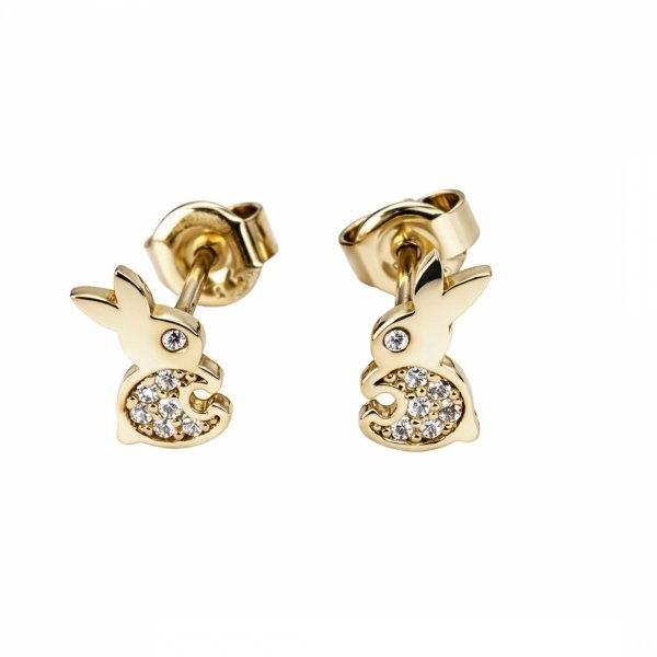 Kolczyki króliki wysadzane kamieniami złoto 585
