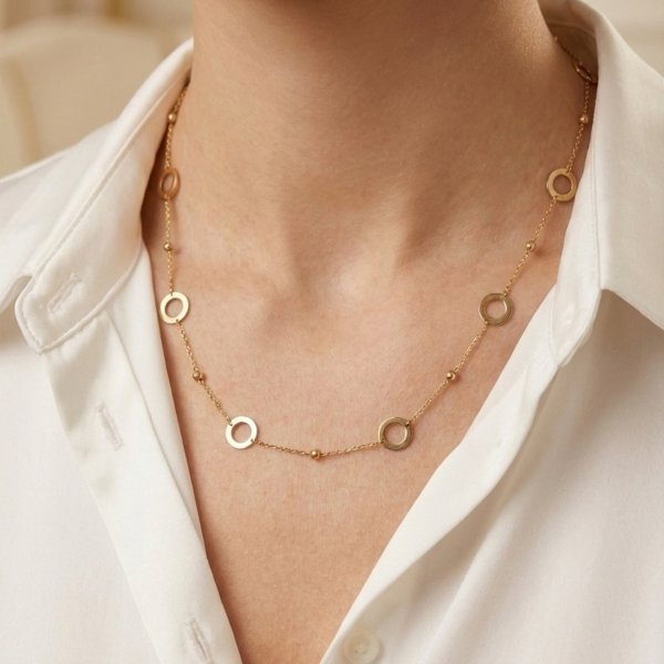 Naszyjnik z obręczami i kulami złoto 585