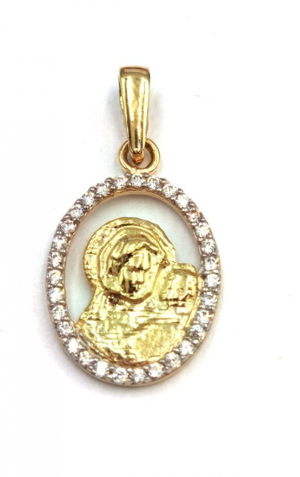 Wisior Medalik Częstochowska koło kryształ złoto 585 
