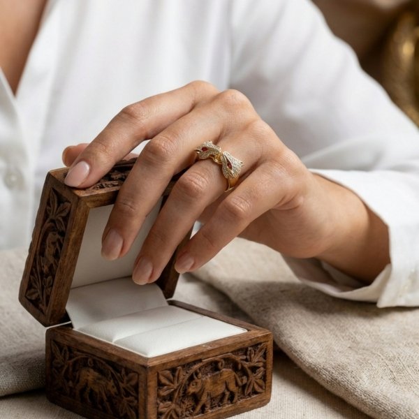 Pierścionek dwie głowy tygrysa złoto 585