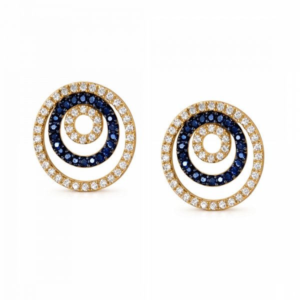 Kolczyki potrójne koła wysadzane kamieniami złoto 585