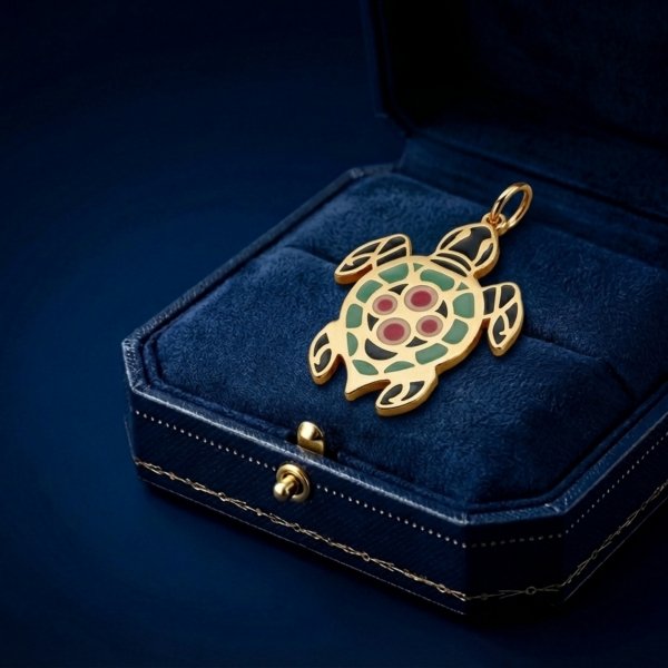 Wisior żółw kolor emalia jubilerska złoto 585 