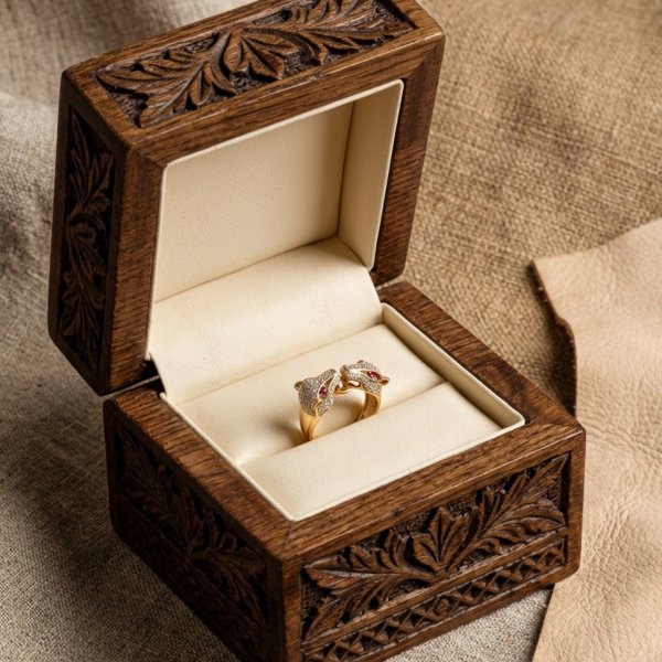 Pierścionek dwie głowy tygrysa złoto 585