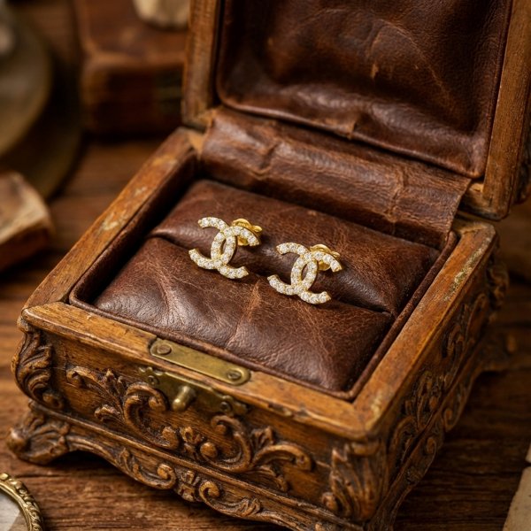 Kolczyki litery wysadzane kamieniami złoto 585