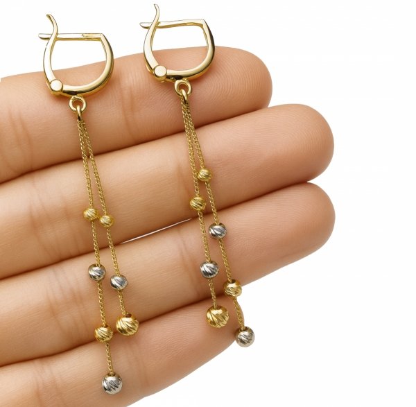 Kolczyki kulki kolor wiszące złoto 585