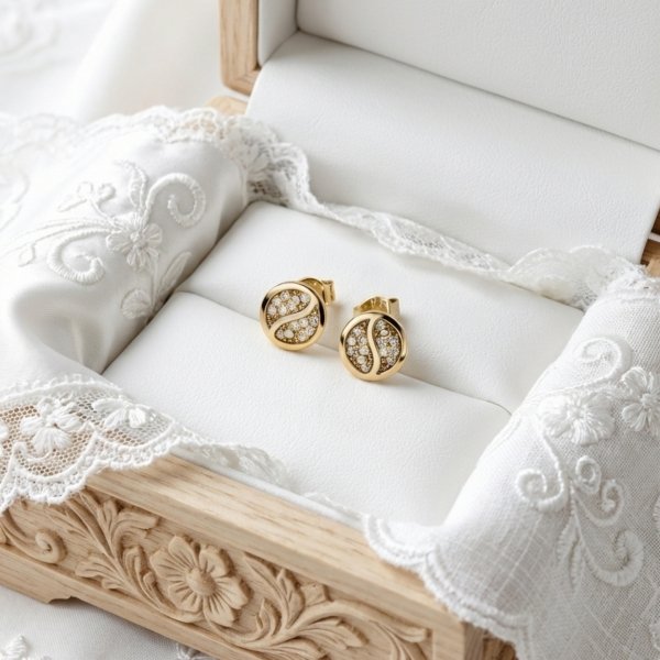 Kolczyki sztyft yin yang z kamieniami złoto 585 