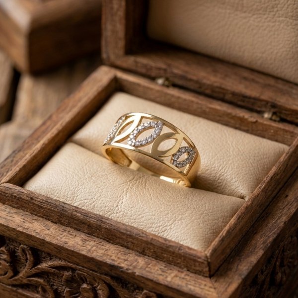 Pierścionek szeroki liście R.18 złoto 585 