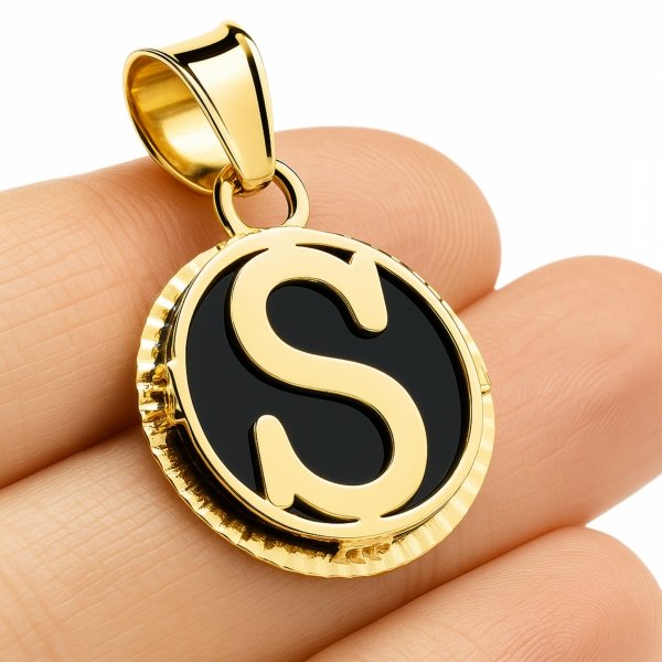 Wisior inicjał litera S koło czarne złoto 585 