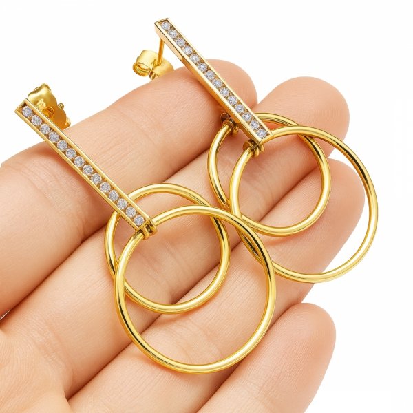 Kolczyki sztyft sztaba z ruchomymi kołami złoto 585