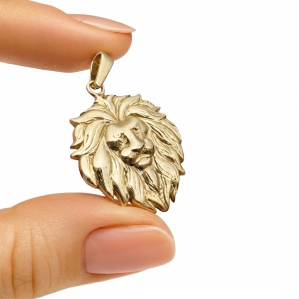 Wisior głowa LWA KUTY wybrany  złoto 585 