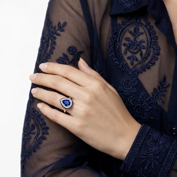 Pierścionek kropla z cyrkoniami srebro 925